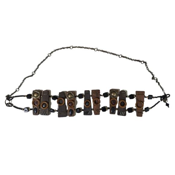 Accessories - Boho wooden plank belt with metal accents
